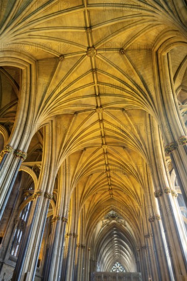 Vaulted roof ceiling inside Bristol cathedral church, Bristol, England, UK