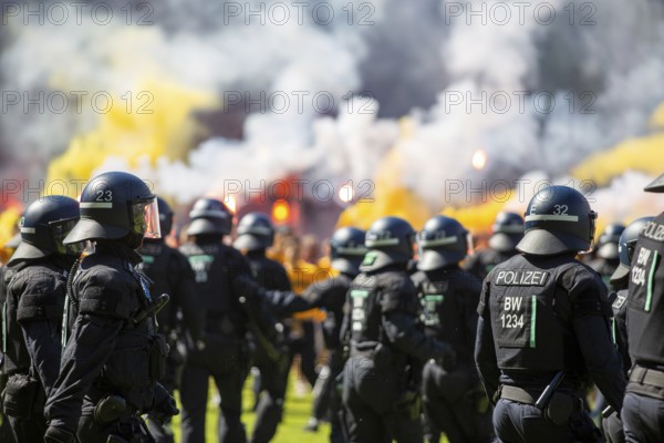 Football 3rd division, 2024/25 season, matchday 37: Waldhof Mannheim v Dynamo Dresden***Pure enthusiasm and a stampede by Dresden fans after the final whistle and promotion to the 2nd division. The police push the fans back