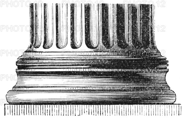 Base of an Attic column from the Erechtheion in Athens, Greeks in antiquity, historical illustration ca. 1890
