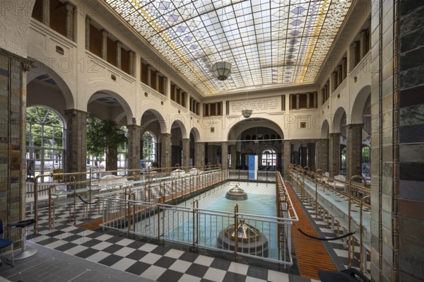 Historic fountain hall with glass dome, inaugurated in 1842, replaced by a new building in 1911, Bad Kissingen, Lower Franconia, Bavaria, Germany, Europe