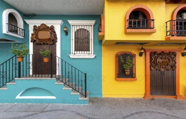 Puerto Vallarta colorful streets in historic city center near the sea promenade (Malecon) and Playa de los Muertos beach