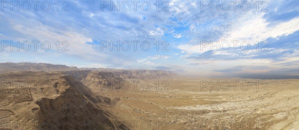 Israel Panoramic views from Masada Fortress in National Park in Negev Judaean Desert near Dead Sea