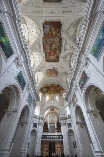 Decorative vault with organ loft, St Kilian's Cathedral, detail, Würzburg, Lower Franconia, Bavaria, Germany, Europe