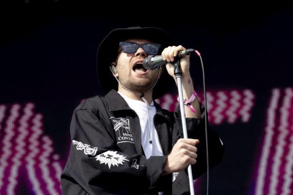 Adenau, Germany, 7 June 2024: Enter Shikari (Roughton Rou Reynolds, singer) play at Rock am Ring. The festival takes place at the Nürburgring race track near the town of Adenau from 7 to 9 June 2024, Europe