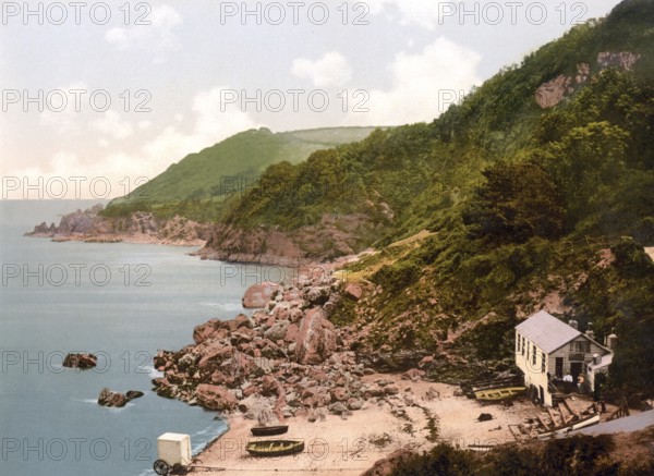 Anstey's Cove, Torquay, England, Historic, digitally restored reproduction from a 19th century original, 1880, Record date not stated