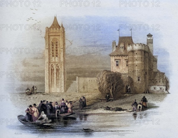 Church in Gorcum around 1850, Holland, Historical, digitally restored reproduction from a 19th century original, Record date not stated
