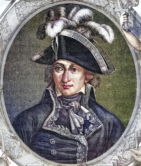 Jean-Charles Pichegru (born 16 February 1761 in Arboi died 5 April 1804 in Paris) was a French general de division of the Revolutionary Wars, Historical, digitally restored reproduction from a 19th century original, Record date not stated