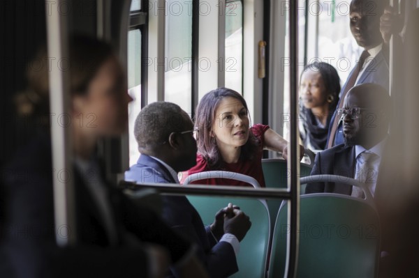 Annalena Bärbock (Alliance 90/The Greens), Federal Foreign Minister, photographed during a trip on a BRT bus of the Bus Rapid Transit (BRT) local transport system in Dakar, 15 July 2024