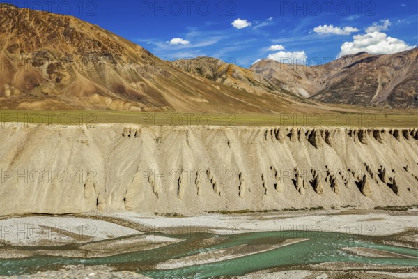 Himalayan landscape in Himalayas near Baralacha La pass. Himachal Pradesh, India, Asia