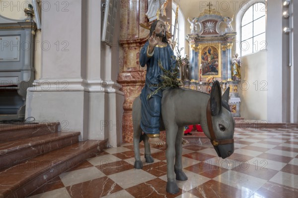 New copy of the Palmesel, formerly 16th century, in St Nicholas Church, Tannheim, district of Reutte in Tyrol, Austria, Europe