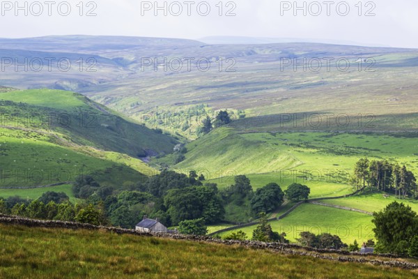 Farms over North Pennines, Cumbria, Durham, Northumberland, North Yorkshire, England, United Kingdom, Europe