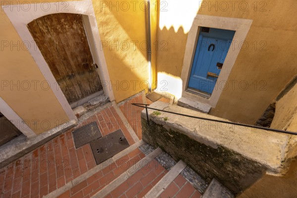 France, French Riviera, scenic Menton old city streets in historic center, Europe