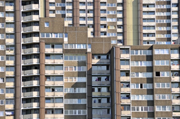 Residential tower blocks KölnBerg, a social hotspot in the Meschenich district of Cologne, North Rhine-Westphalia, Germany, Europe