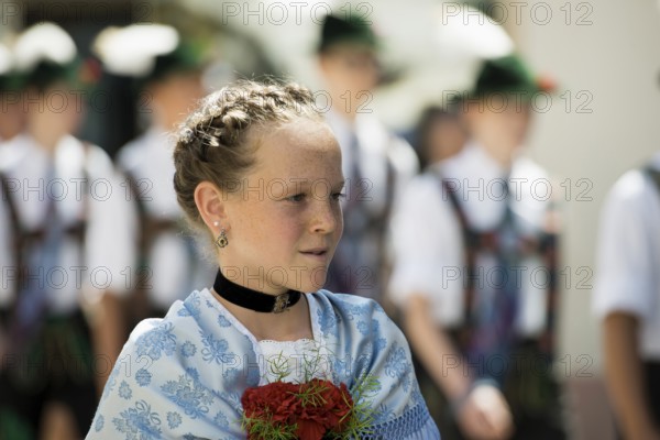 Traditional traditional costume parade, Garmisch-Partenkirchen, Werdenfelser Land, Upper Bavaria, Bavaria, Germany, Europe