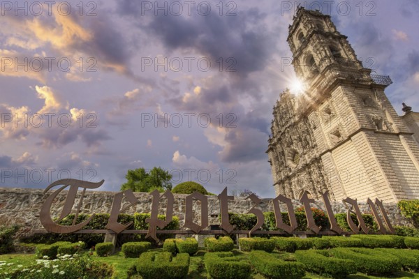 Mexico, Tepotzotlan central plaza and Francisco Javier Church in historic city center, Central America