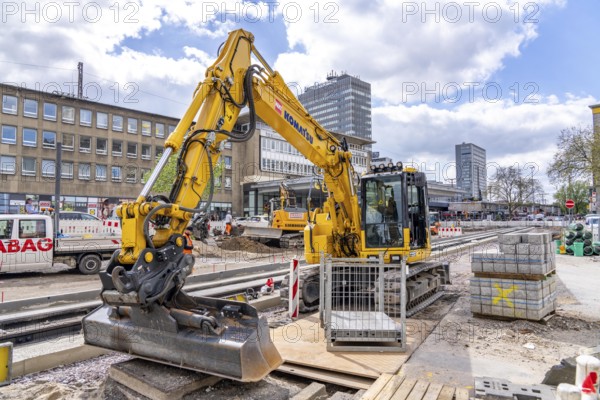 Construction site at the main railway station, for the new Citybahn, a new tram line over 5 km long, which will connect the west of Essen, the new district 51, with the city centre from 2026, Essen, North Rhine-Westphalia, Germany, Europe
