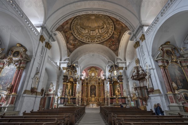 Chancel with painted false dome, Baroque church of St Martin, built in 1668, Grüner Markt, Bamberg, Upper Franconia, Bavaria, Germany, Europe