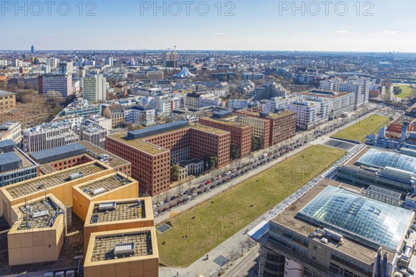 Berlin from above, the view from Panoramapunkt Berlin on Potsdamer Platz towards Tilla-Durieux-Park, Berlin, Germany, Europe