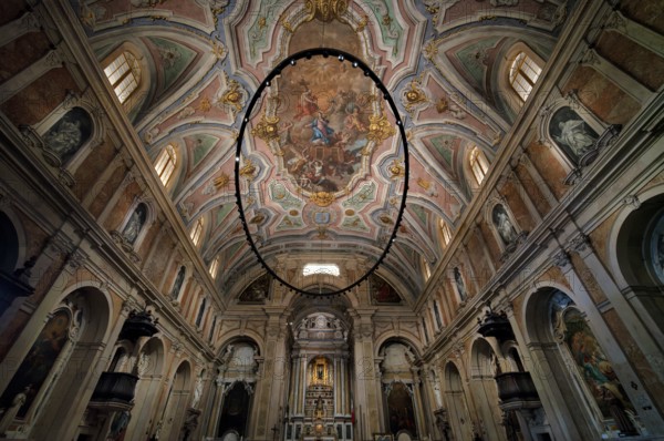 Interior view, nave, ceiling painting, ceiling, perspective painting, chancel, Loreto Church, Igreja do Loreto, Lisbon, Portugal, Europe
