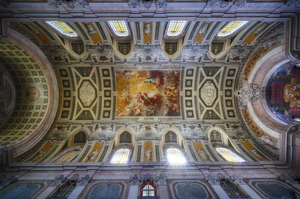 Interior view, parish church Igreja da Encarnação, ceiling, ceiling painting, perspective covered with azulejos, tiles, tile decoration, Lisbon, Portugal, Europe