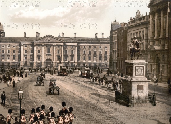 College Green, Dublin, Ireland, Historic, digitally restored reproduction from a 19th century original, Record date not stated, Europe