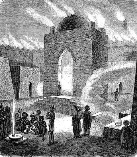 Ateshgah, Atashgah, Atashgah, a former fire temple in Baku, Azerbaijan, where Hindu rituals took place, 1880, Historical, digital reproduction of an original from the 19th century, Asia