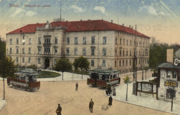 Historical postcard, picture postcard, hospital in Zittau, Saxony, Germany, digitally enhanced reproduction of an original from around 1900, picture postcard, Europe