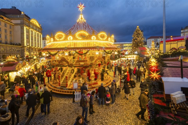 The Dresden Striezelmarkt is a Christmas market in Dresden. It has been held in Advent since 1434, usually on the Altmarkt square, and attracts an average of around two million visitors every year. It is the oldest certified Christmas market in Germany, Dresden, Saxony, Germany, Europe