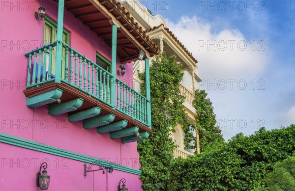 Colombia, Scenic colorful streets of Cartagena in historic Getsemani district near Walled City (Ciudad Amurallada), South America