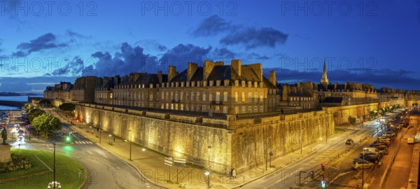 City wall illuminated panorama St. Malo France