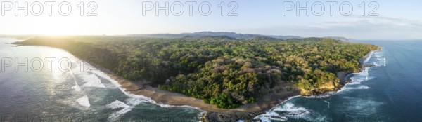 Aerial view, rainforest, sandy beach and coast with waves, Playa Cocalito, Puntarenas, Costa Rica, Central America