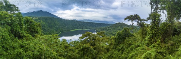 Aerial view, panorama, lake and rainforest, Laguna Hule, Alajuela province, Costa Rica, Central America