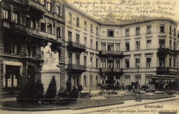 Historical postcard, picture postcard, Kranzplatz in Wiesbaden, Hesse, Germany, digitally enhanced reproduction of an original from around 1900, picture postcard, Europe