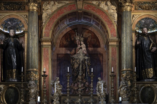 Interior view, statue of Mother Mary with baby Jesus, Igreja de São Roque church, Lisbon, Portugal, Europe