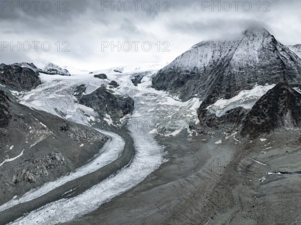 Aerial view, Alpine panorama, mountain landscape with glacier Glacier de Cheilon and summit Mont Blanc de Cheilon, Valais, Western Alps, Switzerland, Europe