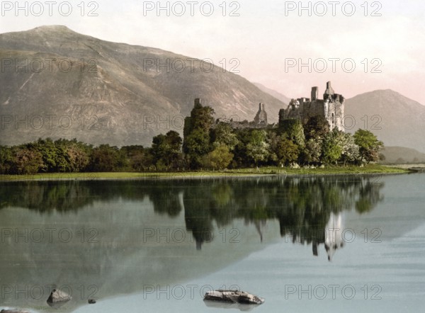 Kilchurn Castle is a ruined castle on the north-east shore of Loch Awe in the Argyll and Bute region of Scotland, Historic, digitally restored reproduction from a 19th century original, Record date not stated