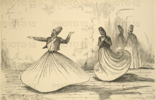 On the Nile, Shébook in the Cabin, Whirling Dervish, Egypt, Historical, digitally restored reproduction from a 19th century original, Record date not stated, Africa