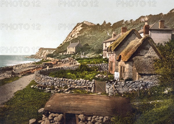Küste in der Nähe von Shanklin, Isle of Wight, England / Seashore near Shanklin, England, Historic, digitally restored reproduction from a 19th century original, 1880, Record date not stated