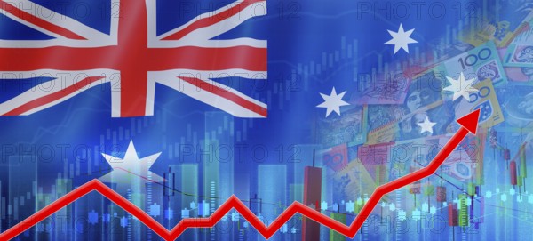 Australian financial growth concept, economic recovery. Growth of Australia economy on the financial graph