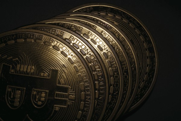 Symbol photo on the topic of Bitcoin, digital currency. Bitcoin coins. Berlin, 04.06.2024