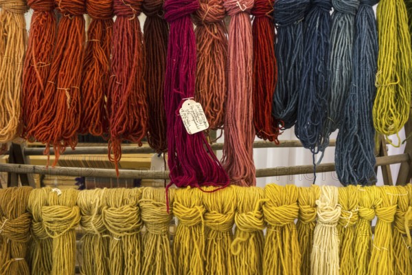 Colourful dyed strands of wool for weaving clothes