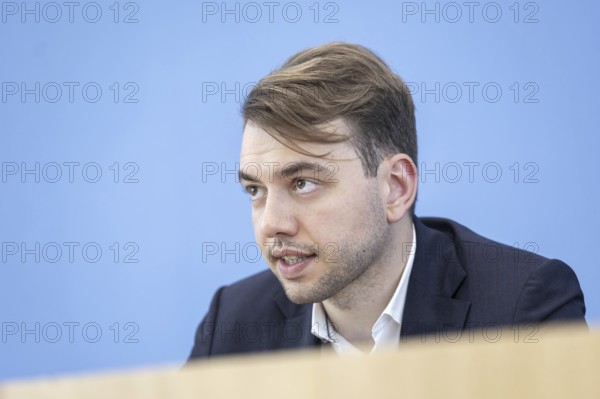Philip Krämer, Member of the German Bundestag (Bündnis 90/Die Grünen), recorded during a press conference on the presentation of the Israel Survey 2024, a comparative analysis of political positions of members of parliament from 29 European nations and the 16 German state parliaments on Middle East policy and Jewish life in Europe at the Haus der Bundespressekonferenz in Berlin, 27 June 2024