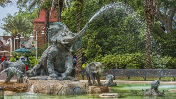 Elephant fountain in Audubon Zoo, New Orleans, Louisiana, USA, North America