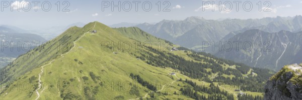 Panorama from the Kanzelwand, 2058m to the Fellhorn, 2038m, Oberallgäu, Allgäu, Bavaria, Germany, Europe