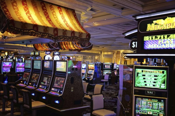 Las Vegas, Nevada-March 10, 2017: Casino machines in the entertainment area at night