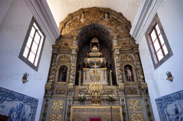 Interior view church, Igreja de São Francisco, choir, altar, azulejos, tiles, tile decoration, Loulé, Algarve, Portugal, Europe