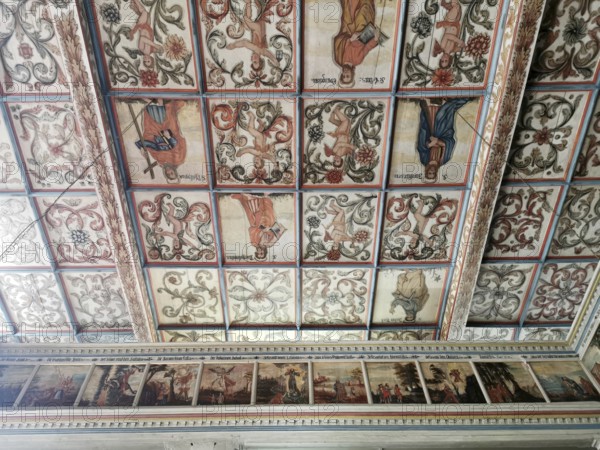 Church ceiling, painting with biblical scenes, late Gothic St Vitus and St Michael's Church, Heiligenstadt, Bamberg district, Upper Franconia, Bavaria, Germany, Europe