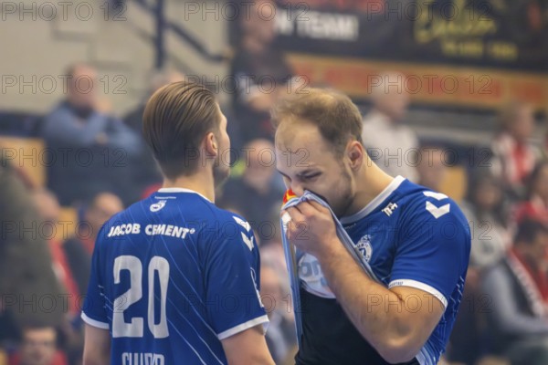 30.10.2024, 2nd HBL (German Handball League), Matchday 10: Eulen Ludwigshafen against VfL Lübeck-Schwartau. Picture: Leon Ciudad Benitez (20) and Paul Skorupa (14), Lübeck