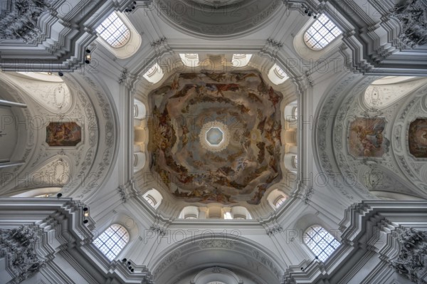 Vaulted dome with frescoes, Neumünster, collegiate church, Würzburg, Lower Franconia, Bavaria, Germany, Europe