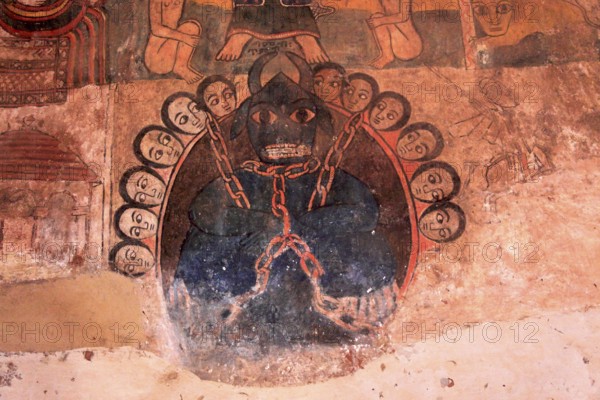 Wall painting in the Abraha Atsbeha rock church, Abreha wa Atsbeha monastery, Ethiopia, Africa